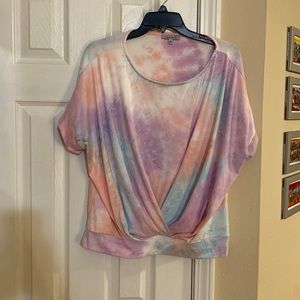 Small, Rainbow Tie Dye Shirt With Front Gathering, White Birch